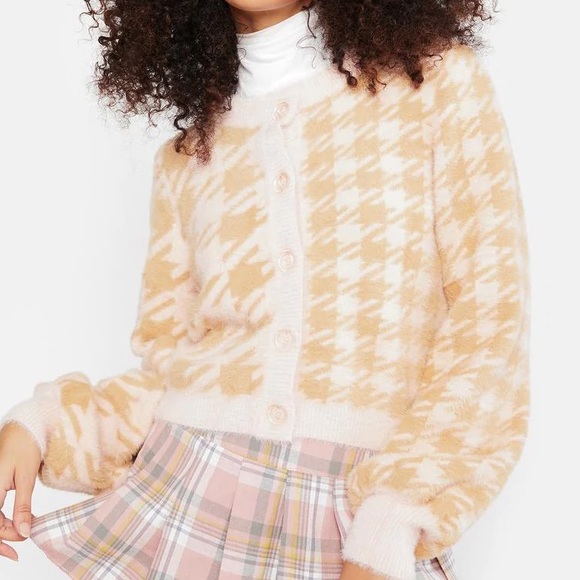 For love and lemons CHER argyle fur 3pc set small crop and skirt medium cardigan - Picture 15 of 16